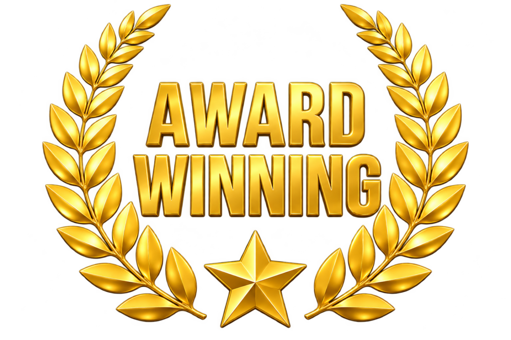 Gold laurel wreath surrounds the bold gold lettering reading AWARD WINNING, with a gold star centered at the base—set against a clean, white background, all looking smooth and professionally done. - Drywall Repair Jacksonville FL
