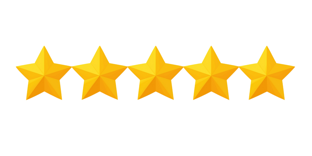 Five yellow stars lined up straight across a white background, showing a perfect five-star rating—just like a flawless drywall patch job. - Drywall Repair Jacksonville FL